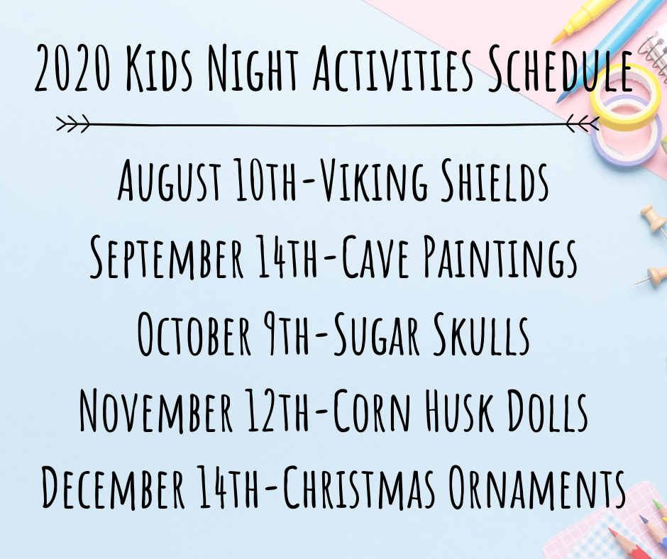 2020 Kids Night Activities Schedule