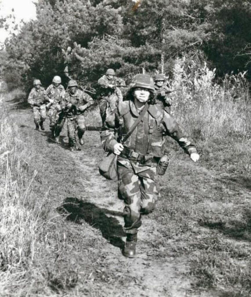 Marion Callahan participates in land mine training Spring 1998